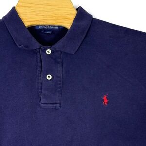 Polo Ralph Lauren Polo Shirt Men Large Navy Blue Red Pony Logo 100% Cotton Golf